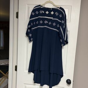 Women’s Navy Embroidered High-Low Tunic Top Swim Suit Cover Up Dress